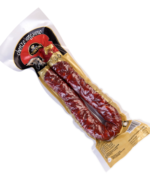 Chorizo artesano dulce Cárnicas Ortín envasado al vacío.