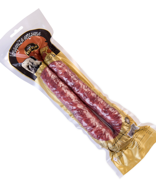Longaniza de Aragón extra artesana Cárnicas Ortín envasada al vacío.