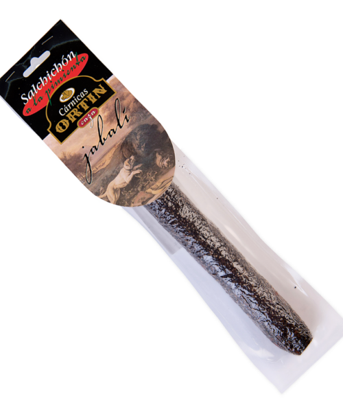 Salchichón de jabalí con pimienta Cárnicas Ortín envasado al vacío.