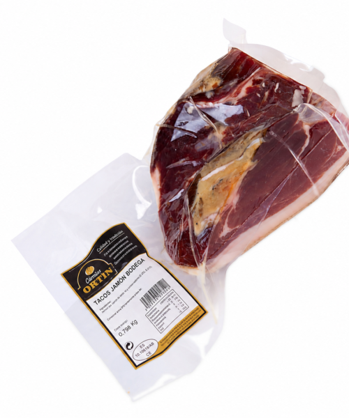 Tacos de jamón Reserva Maestrazgo Cárnicas Ortín envasados al vacío.