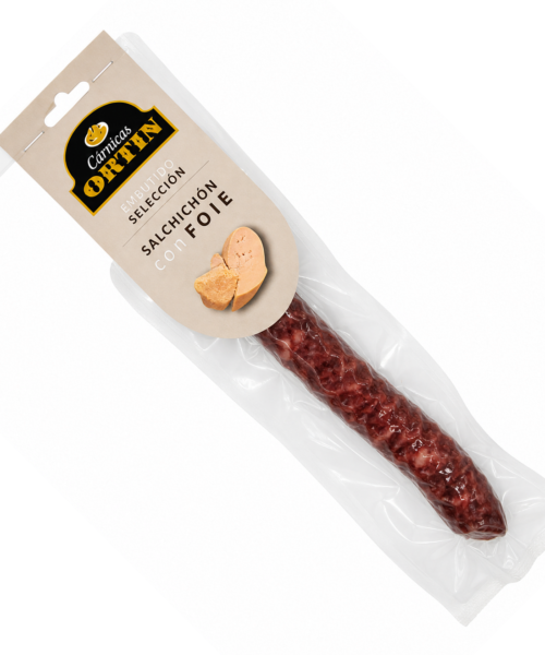Salchichón con foie Cárnicas Ortín envasado al vacío.